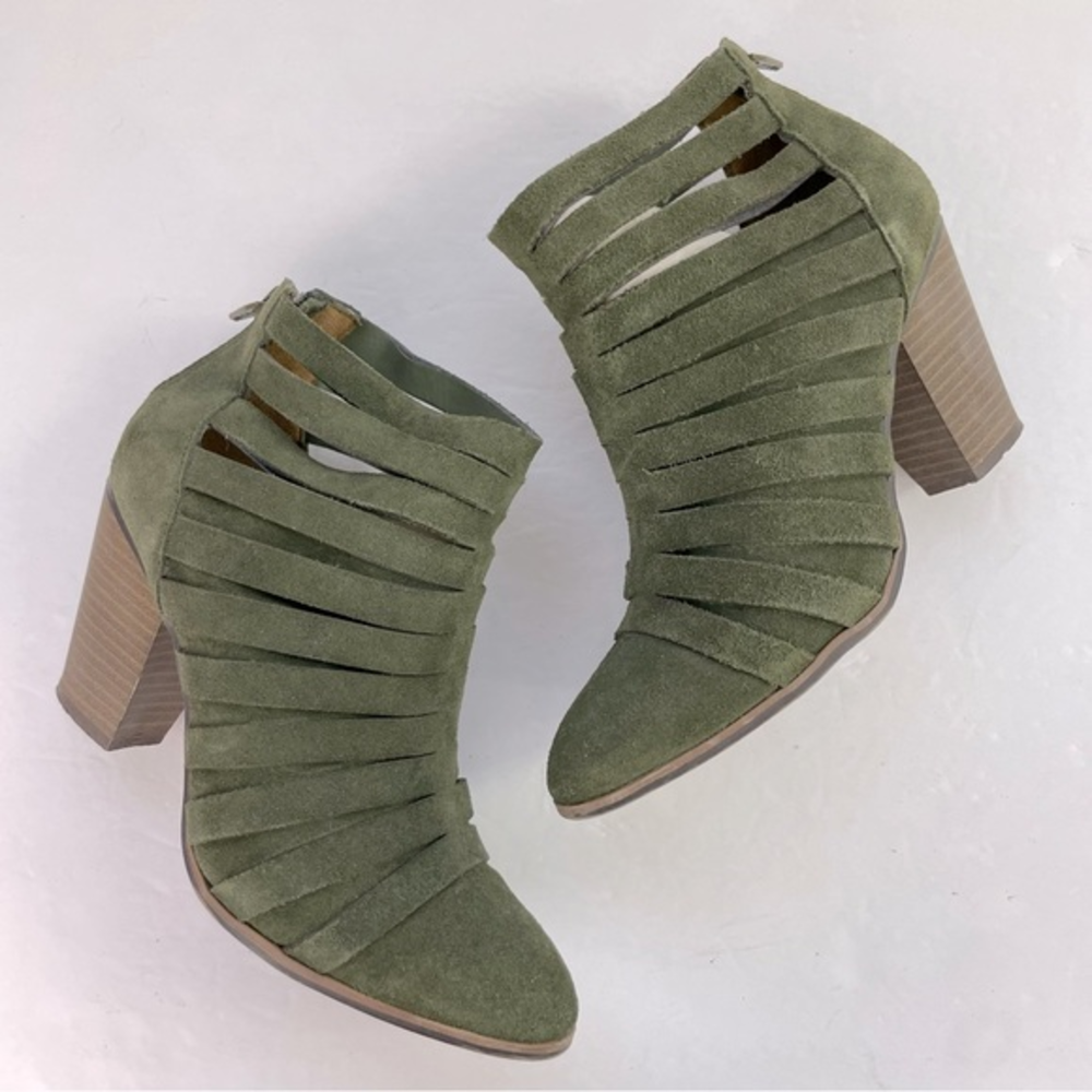 Green Strappy Leather Wood Heel‎ Ankle Boots